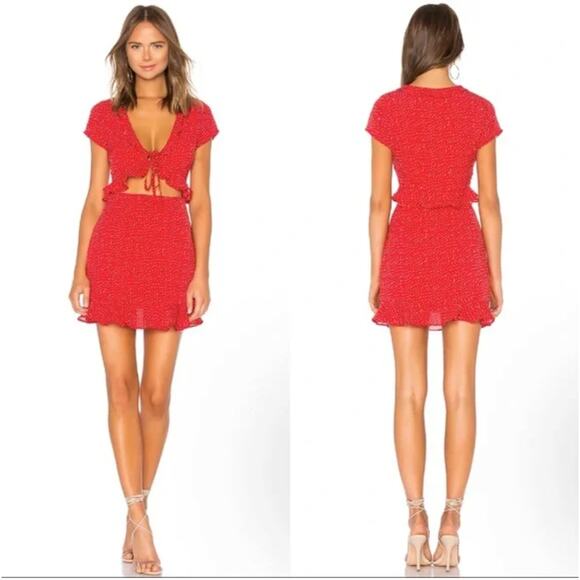Superdown Revolve XS Red & White Ruffle Cutout Mercy Polka Dot Mini Dress - Picture 1 of 5